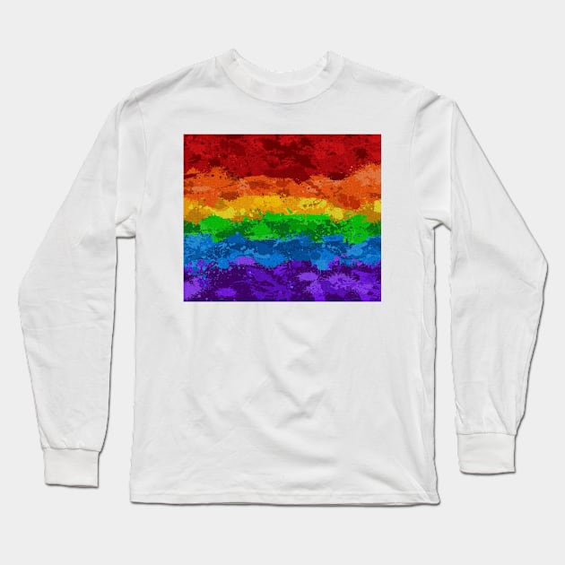 Abstract Paint Splatter LGBTQ Pride Rainbow Flag Background Long Sleeve T-Shirt by LiveLoudGraphics